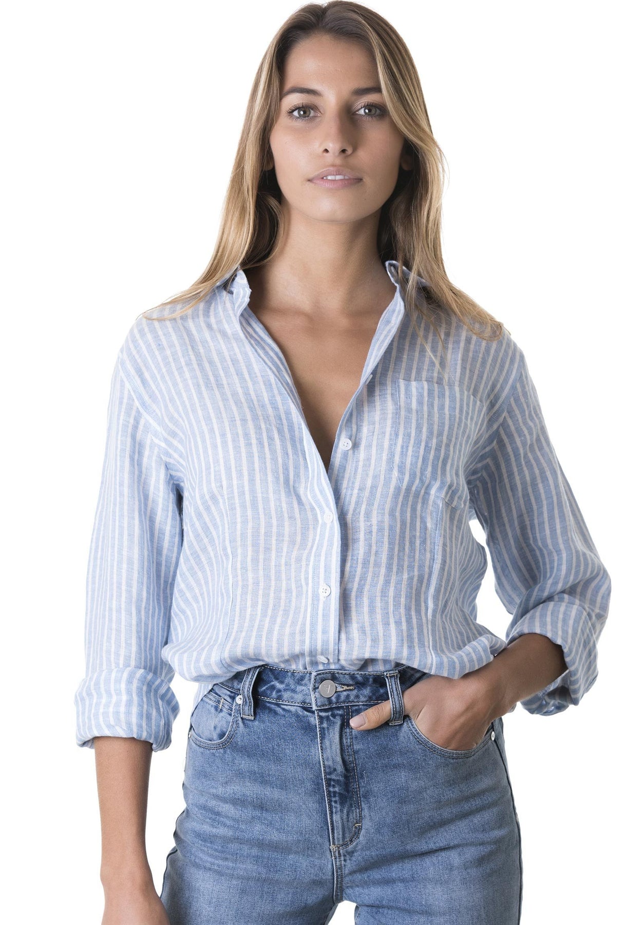 Rina Chambray, Striped Linen Shirt – CAMIXA USA