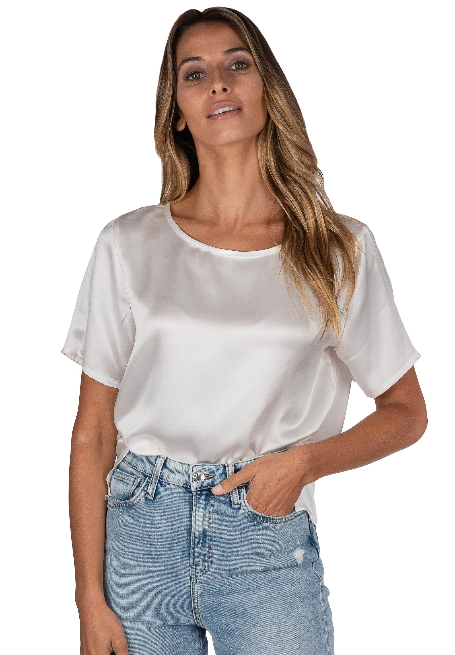 White satin cheap t shirt